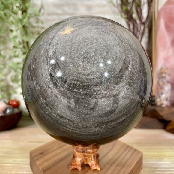 0518 HUGE!!! Silver Sheen Obsidian Crystal Sphere - Double XL 5-1/2 Pounds - Picture 6 of 11
